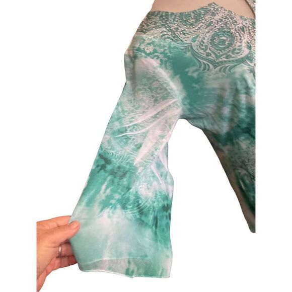 JM Collections Woman Mint Green and White Sequined Boho Blouse with Flaired Bell - Picture 10 of 13